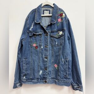 Embroidered Wax Jean Blue Denim Jacket GUC